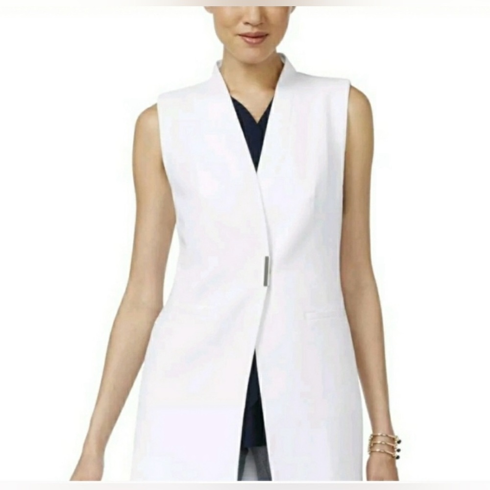 Alfani Women’s Sleeveless White Snap Button Vest Cardigan Shrug Top Size 14